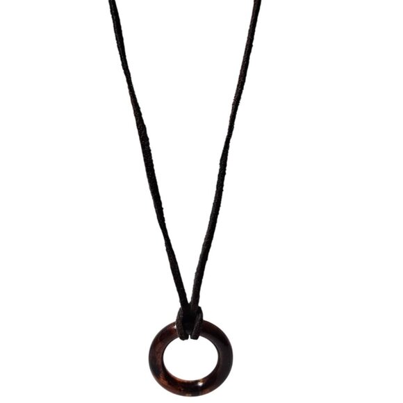 Boho Amber Colored Resin Ring Pendant Necklace Adjustable Brown Suede Cord - Picture 1 of 6